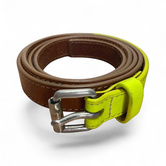 Men's Paul Smith Jeans Brown Neon Green Two-tone Leather Belt Size 34 - Picture 1 of 9
